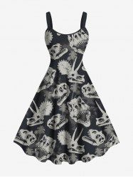 Robe débardeur hawaïenne grande taille à imprimé cocotiers et crânes de dinosaures - Noir XS