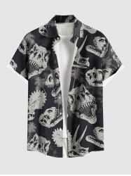 Plus Size Dinosaur Skulls Coconut Tree Print Buttons Pocket Hawaii Shirt For Men -  