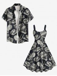 Dinosaur Skulls Coconut Tree Print Plus Size Matching Hawaii Beach Outfit For Couples -  