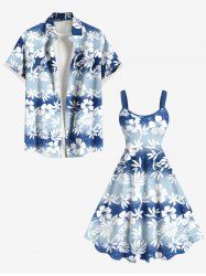 Hibiscus Flowers Leaf Ombre Colorblok Print Plus Size Matching Hawaii Beach Outfit For Couples -  