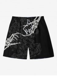 Plus Size Skeleton Lovers Print Drawstring Pocket Beach Shorts For Men -  