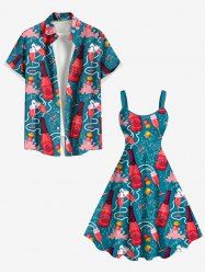 Wine Bottle Sea Print Plus Size Matching Hawaii Beach Outfit For Couples -  
