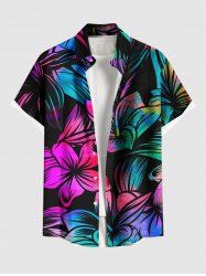 Chemise hawaïenne grande taille à imprimé floral d'hibiscus coloré et ombré, avec poches boutonnées, pour homme - Noir 4XL