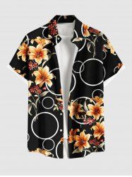 Plus Size Lily Flower Bubble Print Hawaii Button Pocket Shirt For Men -  