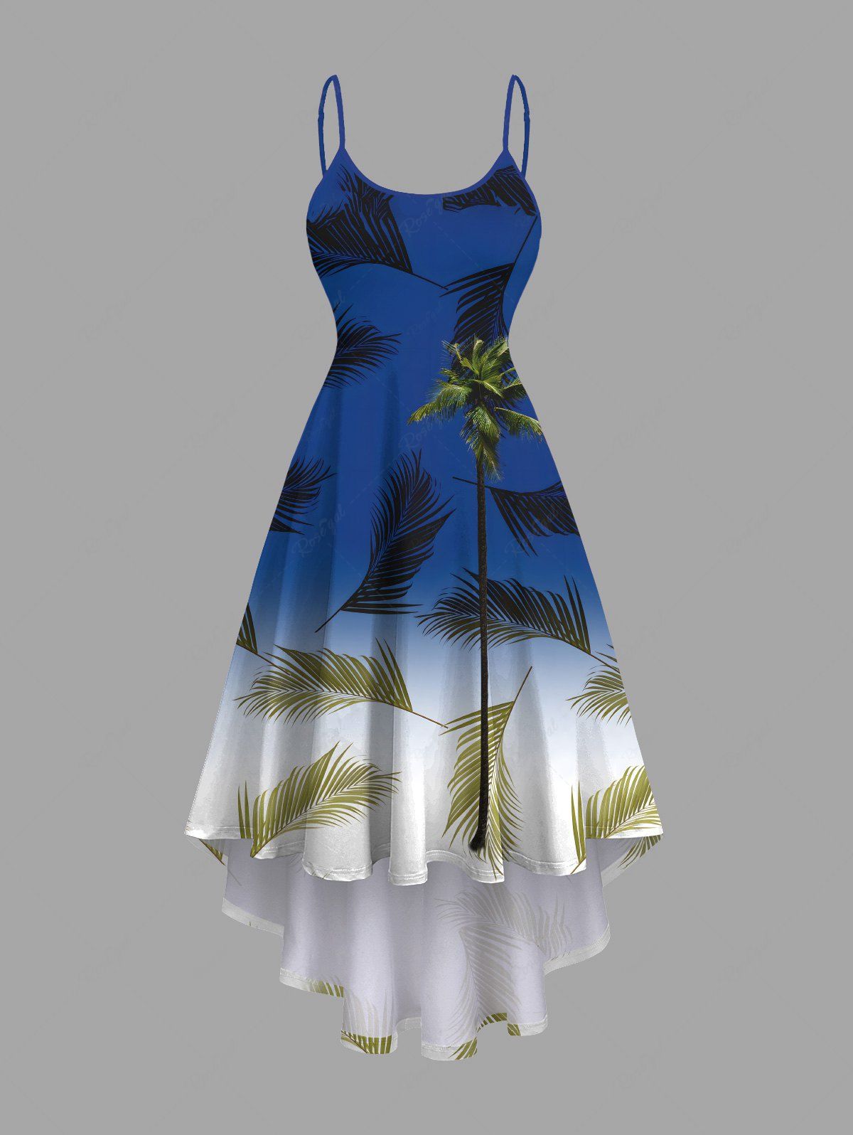 Robe caraco hawaïenne grande taille à imprimé feuilles tropicales et cocotiers Bleu XXS