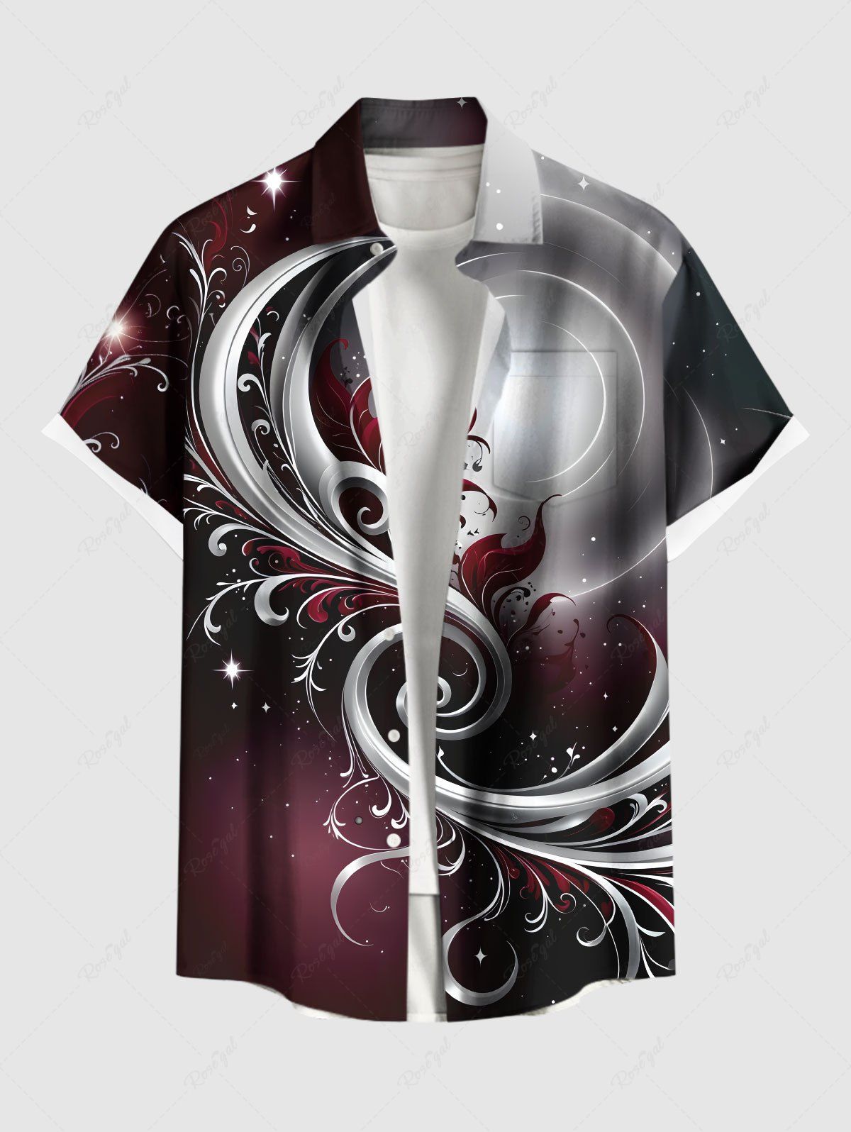 Cheap Plus Size Galaxy Floral Leaf Print Buttons Pocket Hawaii Shirt For Men  