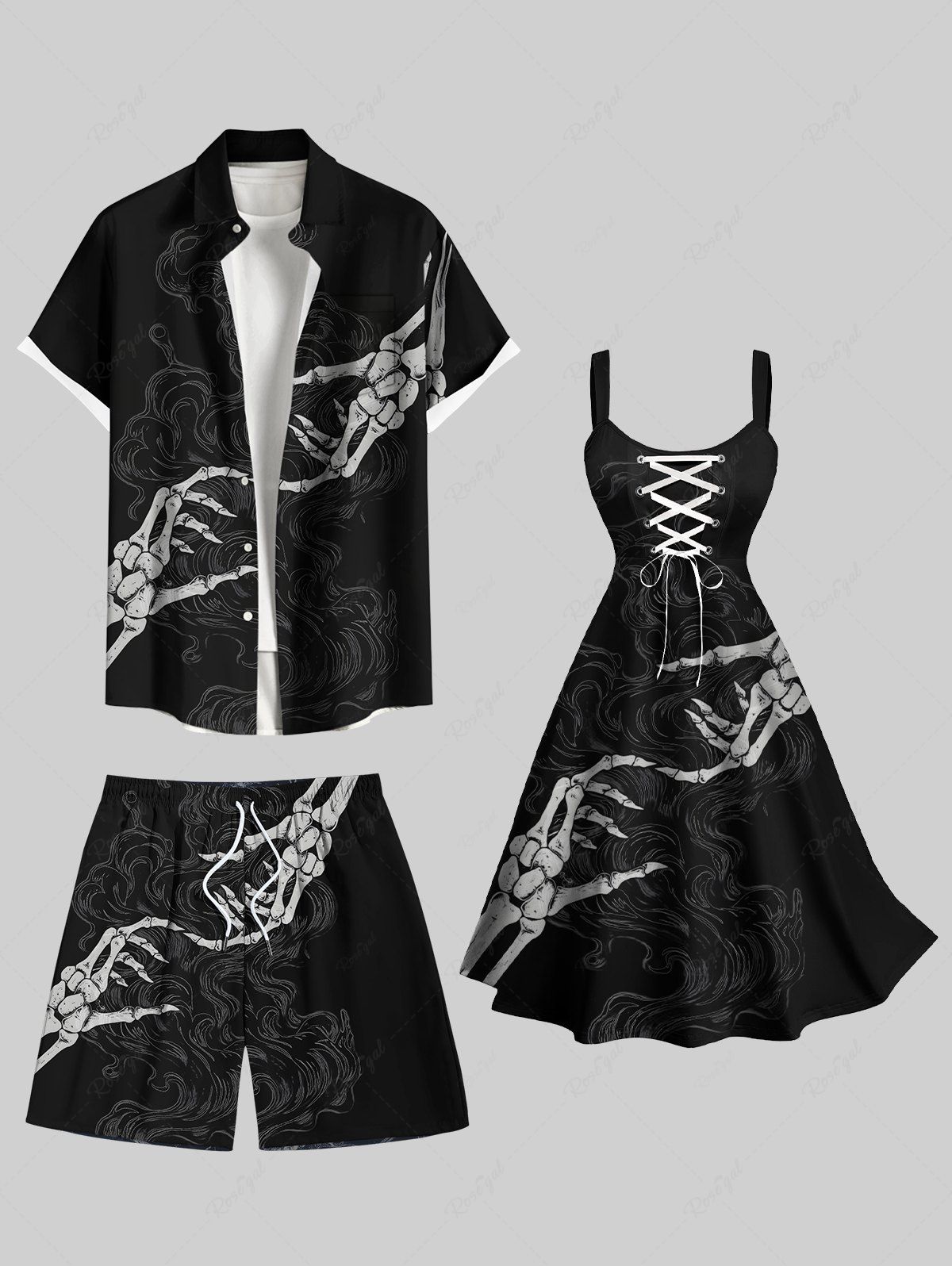 Trendy Skeleton Lover Print Plus Size Matching Outfit For Couples  