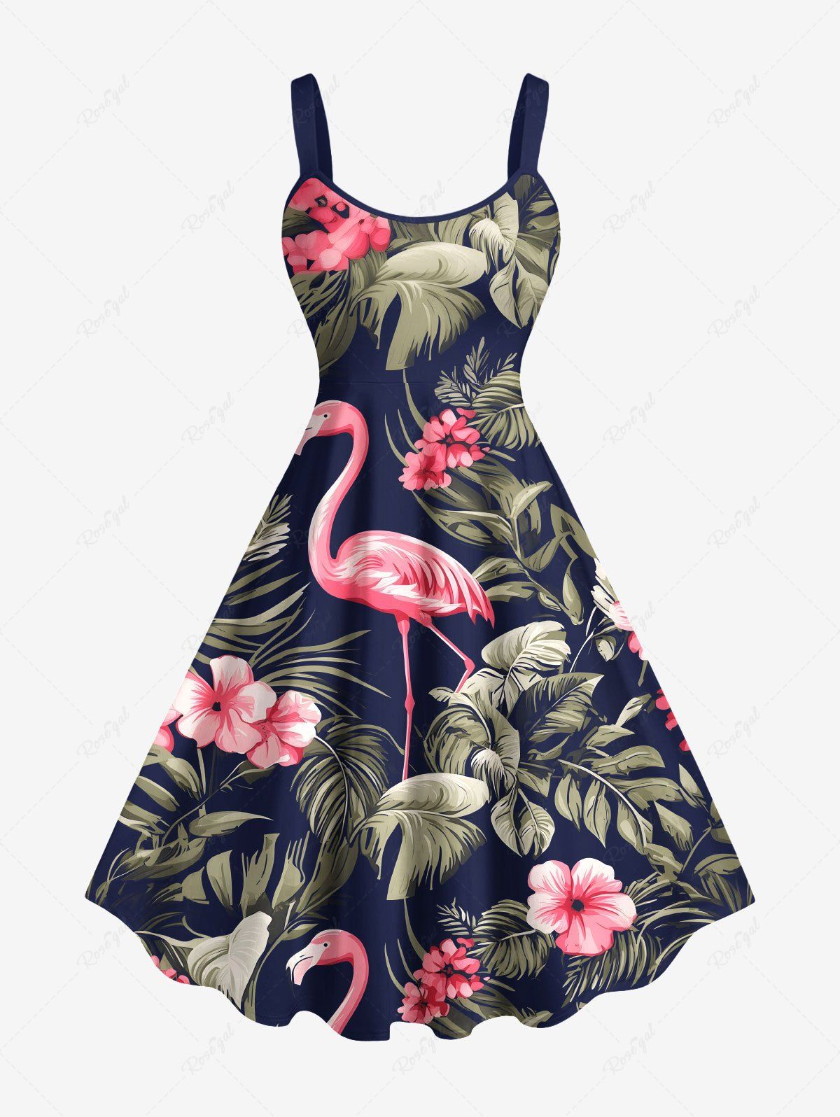 Robe débardeur grande taille à imprimé flamant rose et feuilles tropicales, style hawaïen Noir XXS