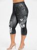 Jacquard Floral Embroidered Handkerchief Top and 3D Jeans Butterfly Print Leggings Plus Size Outfit -  