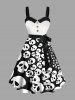 Costume d'Halloween imprimé tête de mort, grande taille, tenue assortie pour couples - Noir 