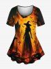 Halloween Costume Bat Castle Wizard Cross Pumpkin Print T-shirt and Flare Pants Plus Size Matching Set -  