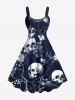 Tenue de plage hawaïenne assortie grande taille à imprimé tête de mort, fleur, branche d'arbre, pour couple - Bleu profond 