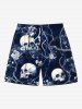 Tenue de plage hawaïenne assortie grande taille à imprimé tête de mort, fleur, branche d'arbre, pour couple - Bleu profond 
