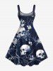 Tenue de plage hawaïenne assortie grande taille à imprimé tête de mort, fleur, branche d'arbre, pour couple - Bleu profond 