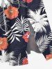 Tenue de plage hawaïenne assortie grande taille, motif feuilles tropicales, cocotier, hibiscus et fleurs, pour couples - Bleu 