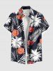 Tenue de plage hawaïenne assortie grande taille, motif feuilles tropicales, cocotier, hibiscus et fleurs, pour couples - Bleu 
