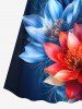 Tenue de plage hawaïenne assortie grande taille à imprimé floral pour couples - Bleu profond 
