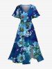 Tenue de plage hawaïenne assortie grande taille à imprimé fleurs d'hibiscus ombré pour couples - Bleu 