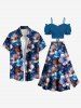 Glitter Ombre Flower Print Plus Size Matching Hawaii Beach Outfit For Couples -  