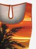 Ensemble chemise et barboteuse hawaïennes assorties, tenue de plage grande taille, imprimé cocotiers et paysage marin, pour couples - Orange 
