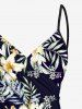 Tenue de plage hawaïenne assortie grande taille à imprimé feuilles tropicales et fleurs d'hibiscus pour couples - Noir 