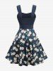 Daisy Flowers Leaf Print Surplice Ruched Heart Buckle Tank Dress -  