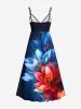 Plus Size Flowers Print Surplice Hawaii Cami Dress -  