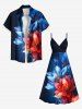 Plus Size Flowers Print Surplice Hawaii Cami Dress -  