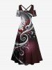 Robe longue hawaïenne grande taille à imprimé floral et feuilles galaxie, épaules dénudées et croisée - Noir 6X