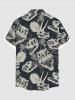 Plus Size Dinosaur Skulls Coconut Tree Print Buttons Pocket Hawaii Shirt For Men -  
