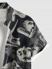 Plus Size Dinosaur Skulls Coconut Tree Print Buttons Pocket Hawaii Shirt For Men -  