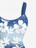 Plus Size Hibiscus Flowers Leaf Ombre Colorblok Print Hawaii Tank Dress -  