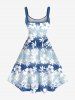 Plus Size Hibiscus Flowers Leaf Ombre Colorblok Print Hawaii Tank Dress -  