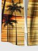 Plus Size Coconut Tree Seascape Print Buttons Pocket Hawaii Shirt For Men -  