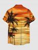 Chemise hawaïenne grande taille à imprimé cocotiers et paysage marin, avec poches et boutons, pour homme - Orange 3XL