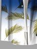 Plus Size Coconut Tree Tropical Leaf Ombre Colorblock Print Buttons Pocket Hawaii Shirt For Men -  