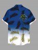 Plus Size Coconut Tree Tropical Leaf Ombre Colorblock Print Buttons Pocket Hawaii Shirt For Men -  