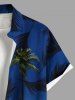 Plus Size Coconut Tree Tropical Leaf Ombre Colorblock Print Buttons Pocket Hawaii Shirt For Men - Bleu 4XL