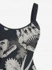 Plus Size Dinosaur Skulls Coconut Tree Print Hawaii Tank Dress -  