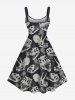 Plus Size Dinosaur Skulls Coconut Tree Print Hawaii Tank Dress - Noir 5X