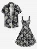Plus Size Dinosaur Skulls Coconut Tree Print Hawaii Tank Dress - Noir 5X
