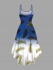 Plus Size Coconut Tree Tropical Leaf Ombre Colorblock Print High Low Hawaii Cami Dress -  