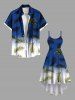 Plus Size Coconut Tree Tropical Leaf Ombre Colorblock Print High Low Hawaii Cami Dress -  