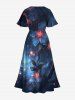 Robe mi-longue hawaïenne fendue à imprimé pois et fleurs d'hibiscus grande taille - Bleu profond 1X