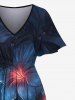 Robe mi-longue hawaïenne fendue à imprimé pois et fleurs d'hibiscus grande taille - Bleu profond 1X