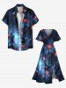 Robe mi-longue hawaïenne fendue à imprimé pois et fleurs d'hibiscus grande taille - Bleu profond 1X