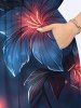 Robe mi-longue hawaïenne fendue à imprimé pois et fleurs d'hibiscus grande taille - Bleu profond 1X