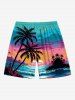 Plus Size Coconut Tree Seascape Sun Colorful Cloud Print Hawaii Beach Shorts For Men -  