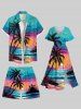 Plus Size Coconut Tree Seascape Sun Colorful Cloud Print Hawaii Beach Shorts For Men -  