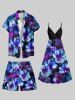 Plus Size Galaxy Flowers Glitter 3D Print Hawaii Beach Shirts For Men -  